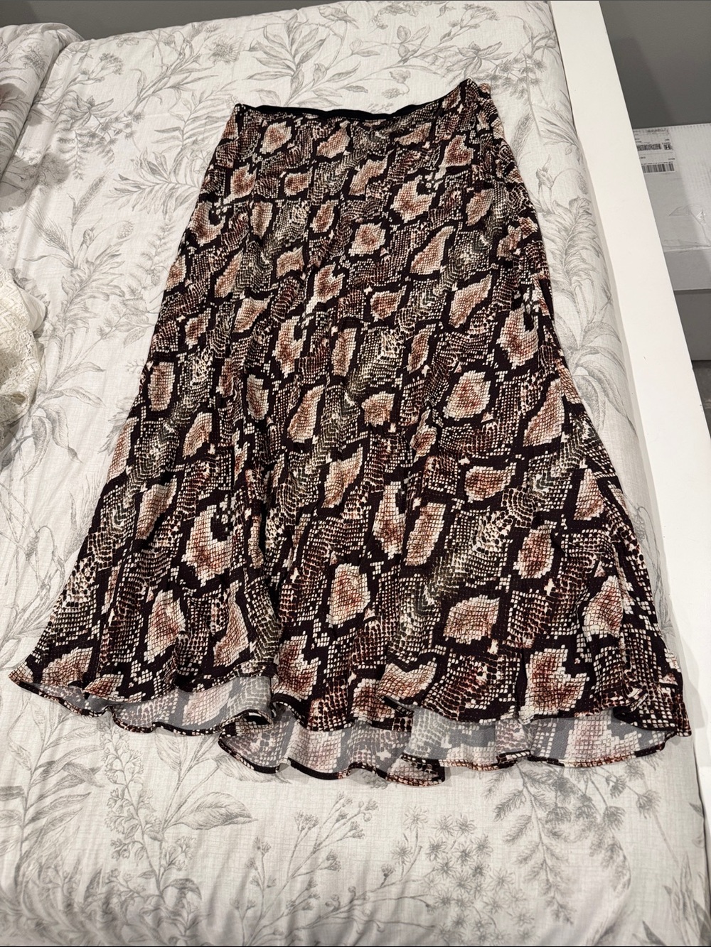 Snake Print Midi Skirt in Brown and Cream - Picture 4 of 6